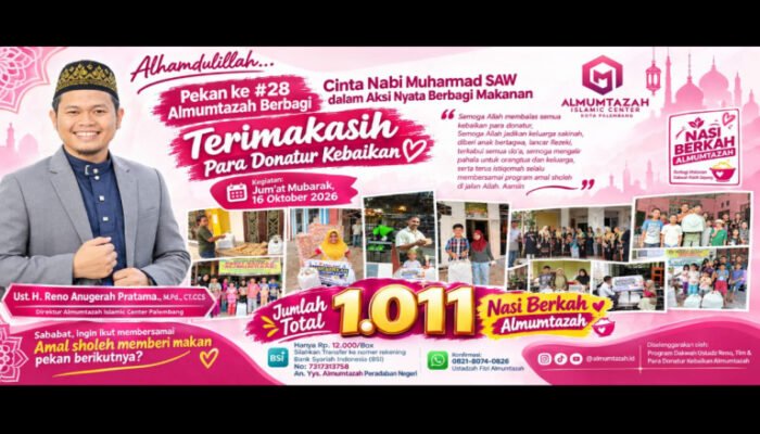Ustaz Reno dan Sahabat Dakwah Salurkan 1.011 Nasi Berkah, Tebarkan Kasih Sayang di Palembang